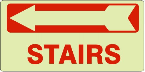 GLOW STAIRS SIGN LEFT ARROW BLOCK - GLOW STAIRS SIGN LEFT ARROW BLOCK, 6.5X14, Aluminum Glow