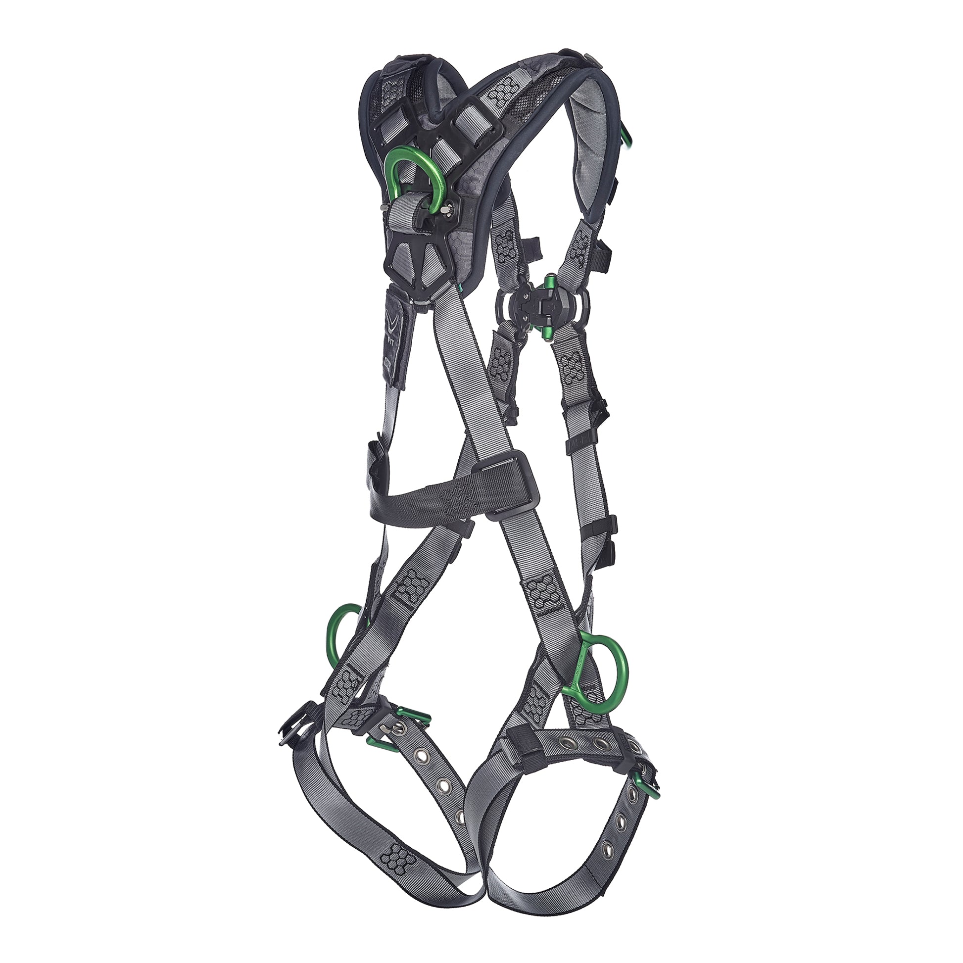 MSA V-FIT Harness w/Back, Front, Side & Shoulder D-Rings - Tongue Buckle Leg Straps - Shoulder Padding - Super Extra Large - 10194907