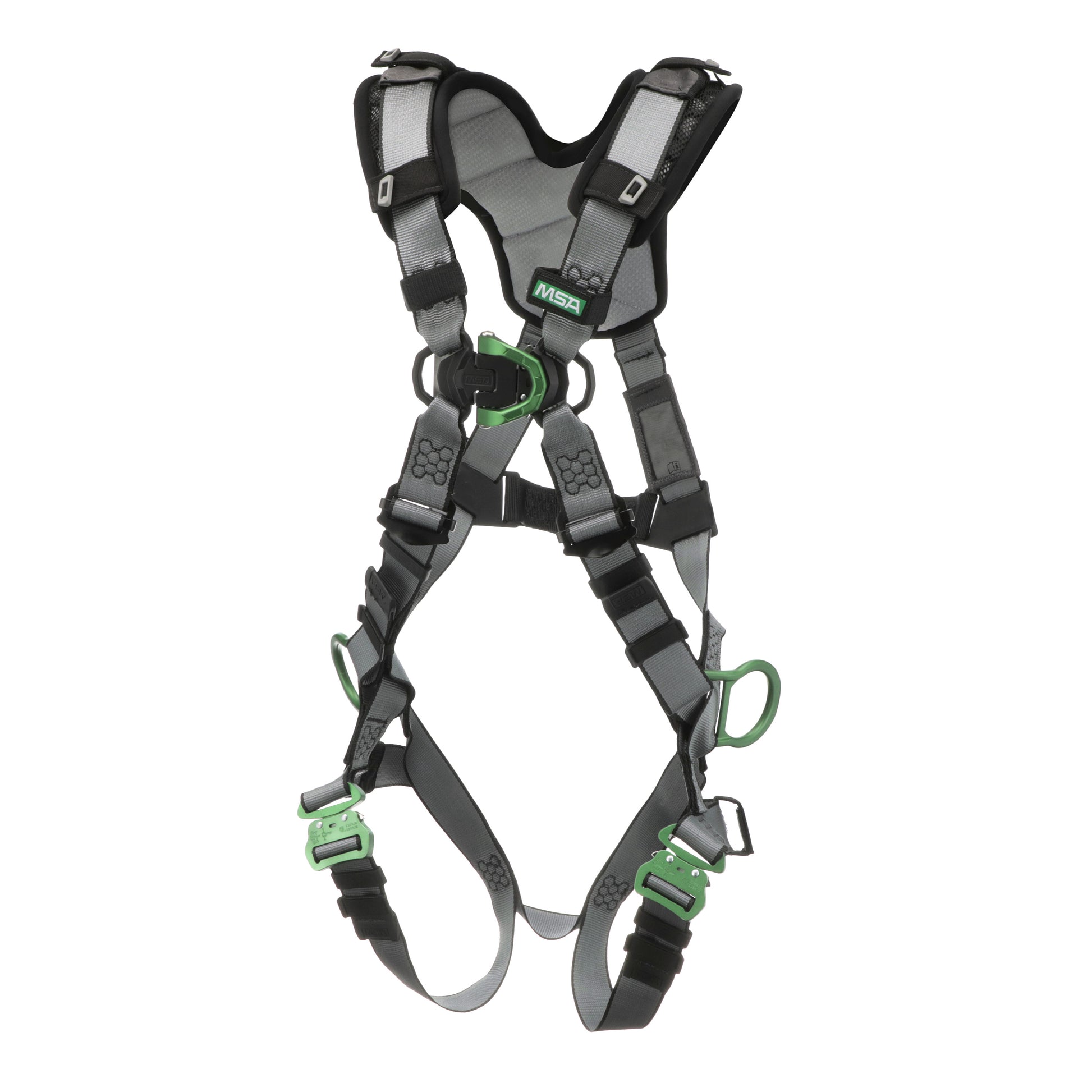 MSA V-FIT Harness w/Back, Front & Side D-Rings - Quick-Connect Leg Straps - Shoulder Padding - Extra Large - 10194865