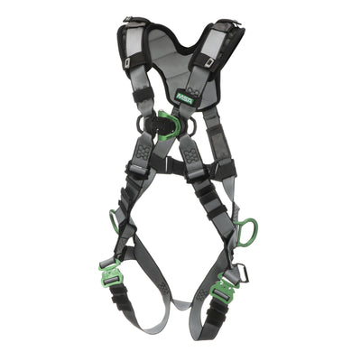 MSA V-FIT Harness w/Back, Front & Side D-Rings - Quick-Connect Leg Straps - Shoulder Padding - Extra Large - 10194865