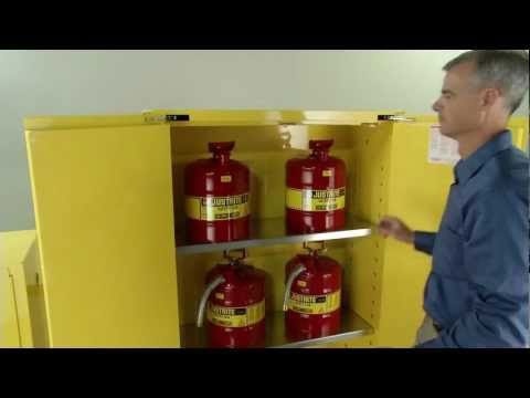 Justrite Flammable Waste Vertical Drum Safety Cabinet - Steel - Cap. 55-Gal. Drum - 1 Shelf - 2 S/C Doors - White - 8962253
