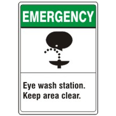 EYE WASH STATION KEEP AREA CLEAR. HEAD AND FOUNTAIN PICTO - EMERGENCY SIGN - EYE WASH STATION KEEP AREA CLEAR. HEAD AND FOUNTAIN PICTO - EMERGENCY SIGN, 10X7, Aluminum (.040)