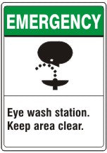 EYE WASH STATION KEEP AREA CLEAR. HEAD AND FOUNTAIN PICTO - EMERGENCY SIGN