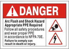 DANGER ARC FLASH AND SHOCK HAZARD APPROPRIATE PPE REQUIRED FOLLOW