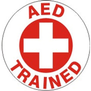 AED TRAINED WITH PICTO WHITE CROSS IN RED CIRCLE - HELMET / HARD HAT MARKERS - AED TRAINED WITH PICTO WHITE CROSS IN RED CIRCLE - HELMET / HARD HAT MARKERS, 2x2, Reflective Adhesive Vinyl