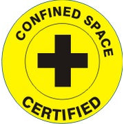 CONFINED SPACE CERTIFIED WITH CROSS PICTO 25/PK - HELMET / HARD HAT MARKERS - CONFINED SPACE CERTIFIED WITH CROSS PICTO 25/PK - HELMET / HARD HAT MARKERS, 2x2, Reflective Adhesive Vinyl