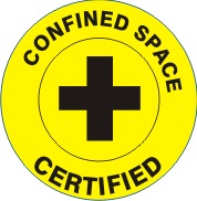 CONFINED SPACE CERTIFIED WITH CROSS PICTO 25/PK - HELMET / HARD HAT MARKERS