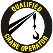 QUALIFIED CRANE OPERATOR WITH PICTO OF CRANE TOP WITH HOOK - HELMET / HARD HAT MARKERS - QUALIFIED CRANE OPERATOR WITH PICTO OF CRANE TOP WITH HOOK - HELMET / HARD HAT MARKERS, 2x2, Reflective Adhesive Vinyl