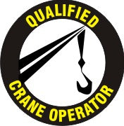 QUALIFIED CRANE OPERATOR WITH PICTO OF CRANE TOP WITH HOOK - HELMET / HARD HAT MARKERS