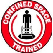 CONFINED SPACE TRAINED PICTO SILHOUETTE OF MAN ABOVE HOLE WITH - HELMET / HARD HAT MARKERS - CONFINED SPACE TRAINED PICTO SILHOUETTE OF MAN ABOVE HOLE WITH - HELMET / HARD HAT MARKERS, 2x2, Reflective Adhesive Vinyl