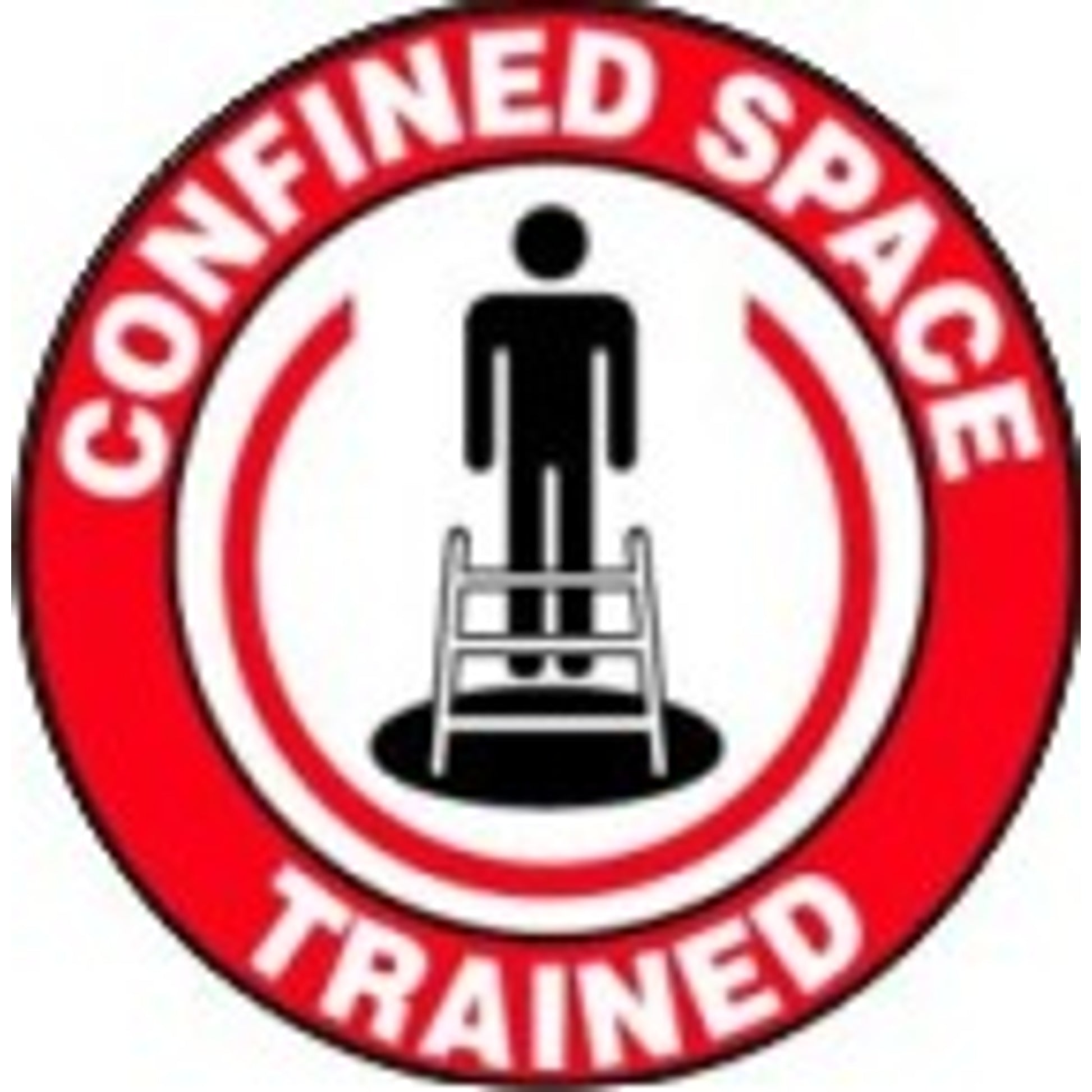 CONFINED SPACE TRAINED PICTO SILHOUETTE OF MAN ABOVE HOLE WITH - HELMET / HARD HAT MARKERS - CONFINED SPACE TRAINED PICTO SILHOUETTE OF MAN ABOVE HOLE WITH - HELMET / HARD HAT MARKERS, 2x2, Reflective Adhesive Vinyl