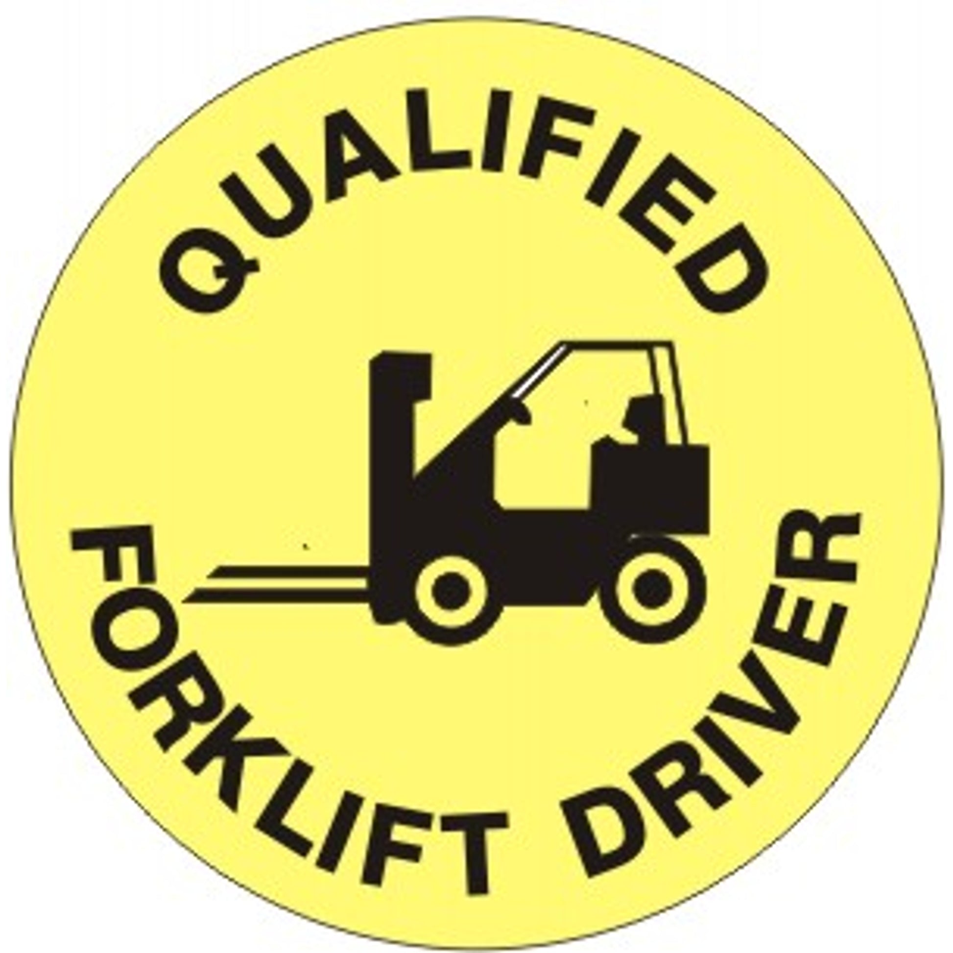 QUALIFIED FORKLIFT DRIVER WITH FORKLIFT PICTO  - HELMET / HARD HAT MARKERS - QUALIFIED FORKLIFT DRIVER WITH FORKLIFT PICTO  - HELMET / HARD HAT MARKERS, 2x2, Reflective Adhesive Vinyl