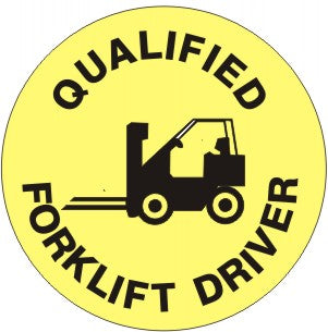 QUALIFIED FORKLIFT DRIVER WITH FORKLIFT PICTO - HELMET / HARD HAT MARKERS