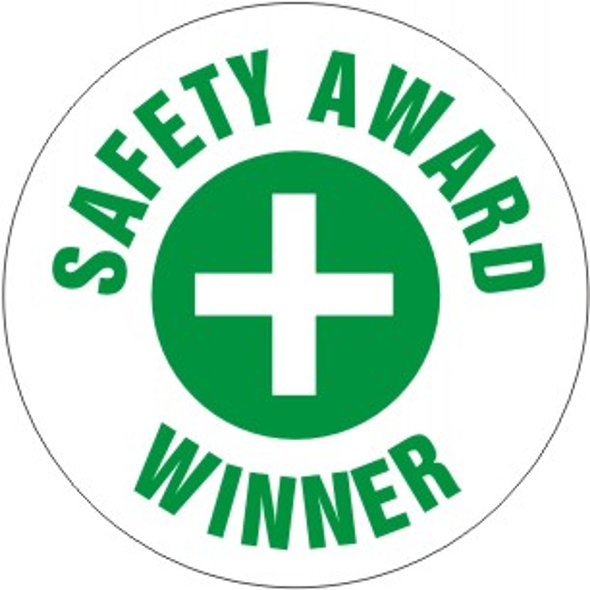 SAFETY AWARD WINNER WITH  WHT/GRN CROSS IN CIRCLE 25 - HELMET / HARD HAT MARKERS - SAFETY AWARD WINNER WITH  WHT/GRN CROSS IN CIRCLE 25 - HELMET / HARD HAT MARKERS, 2x2, Reflective Adhesive Vinyl