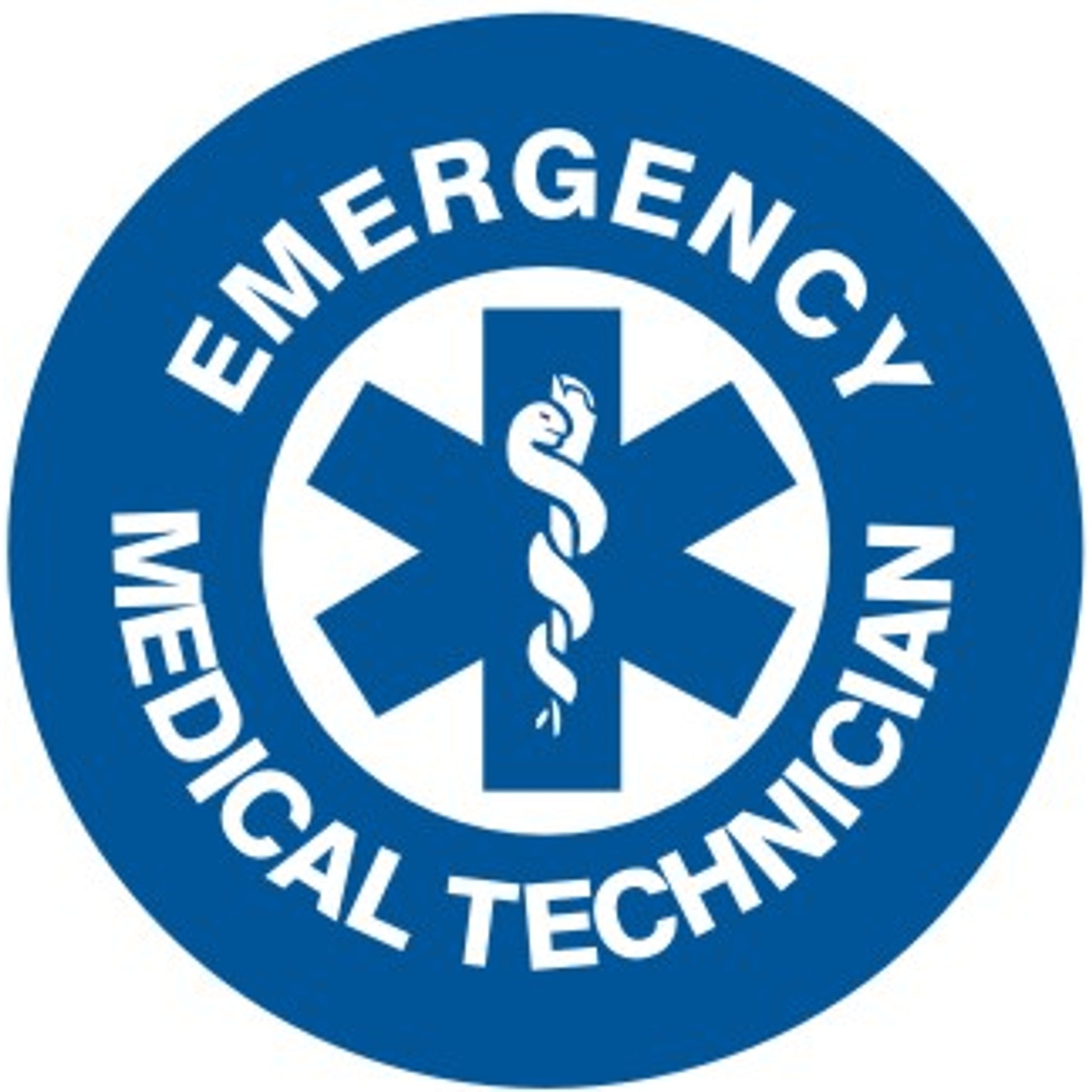 EMERGENCY MEDICAL TECHNICIAN WITH  BC/BS SYMBOL - HELMET / HARD HAT MARKERS - EMERGENCY MEDICAL TECHNICIAN WITH  BC/BS SYMBOL - HELMET / HARD HAT MARKERS, 2x2, Reflective Adhesive Vinyl