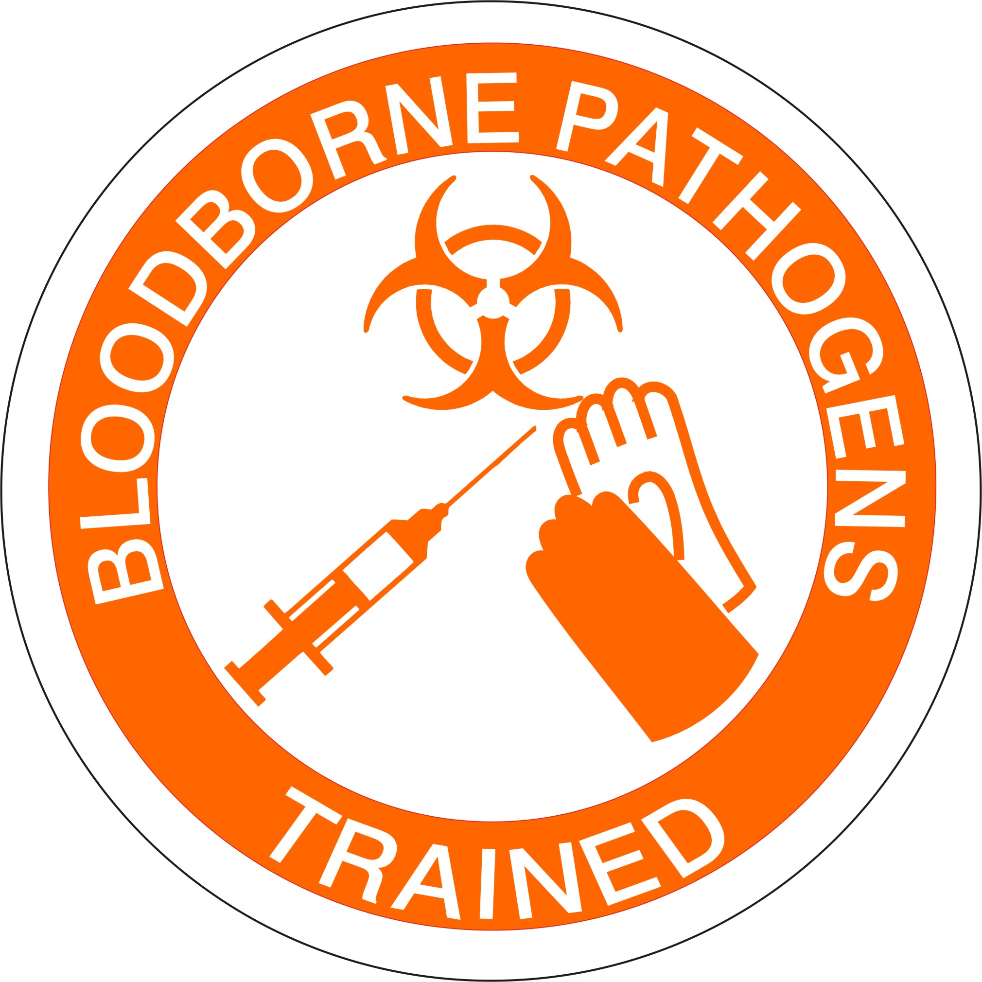 BLOODBORNE PATHOGENS TRAINED WITH  PICTO - HELMET / HARD HAT MARKERS - BLOODBORNE PATHOGENS TRAINED WITH  PICTO - HELMET / HARD HAT MARKERS, 2x2, Reflective Adhesive Vinyl