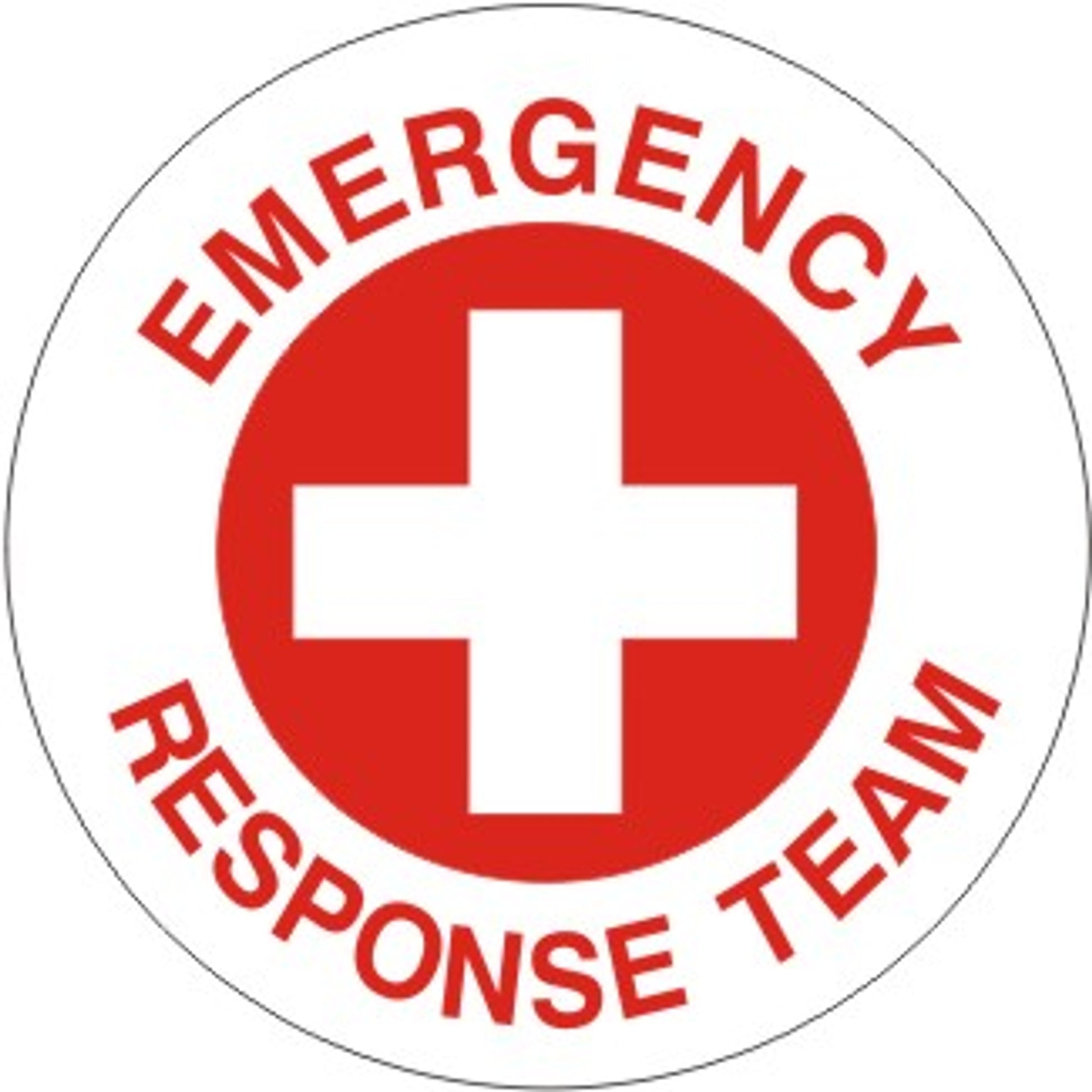 EMERGENCY RESPONSE TEAM WITH  WHT/RED CROSS IN CIRCLE - HELMET / HARD HAT MARKERS - EMERGENCY RESPONSE TEAM WITH  WHT/RED CROSS IN CIRCLE - HELMET / HARD HAT MARKERS, 2x2, Reflective Adhesive Vinyl