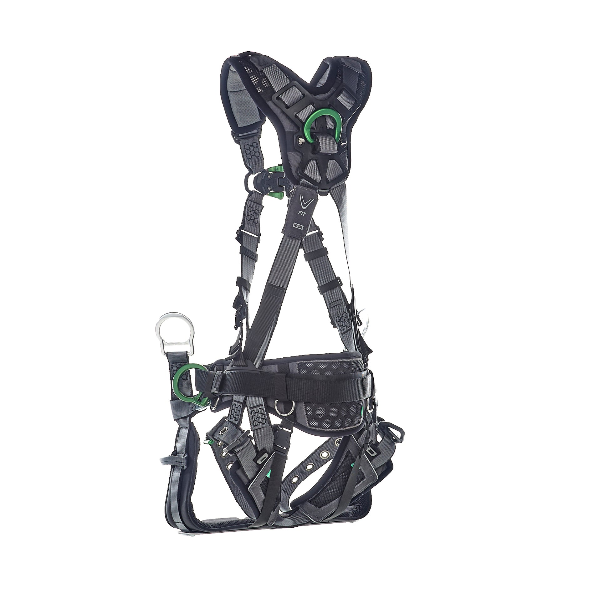 MSA V-FIT Tower Harness w/Back, Front & Side D-Rings - Tongue Buckle Leg and Belt Straps - Shoulder & Leg Padding - Extra Small - 10218041