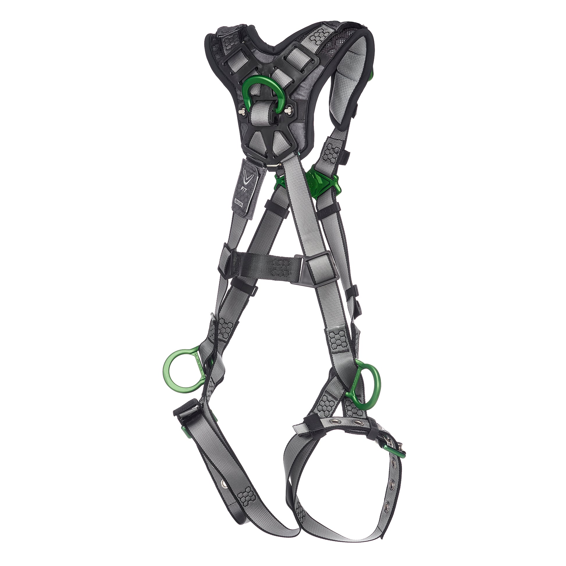 MSA V-FIT Harness w/Back, Side and Shoulder D-Rings - Tongue Buckle Leg Straps - Shoulder Padding - Super Extra Large - 10194943