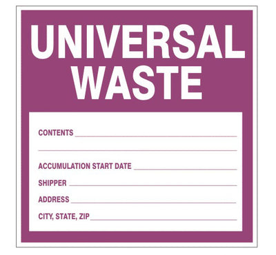 UNIVERSAL WASTE CONTENTS ACCUMULATION START DATE SHIPPER ADDRESS CITY STATE - SHIPPING LABEL ROLL