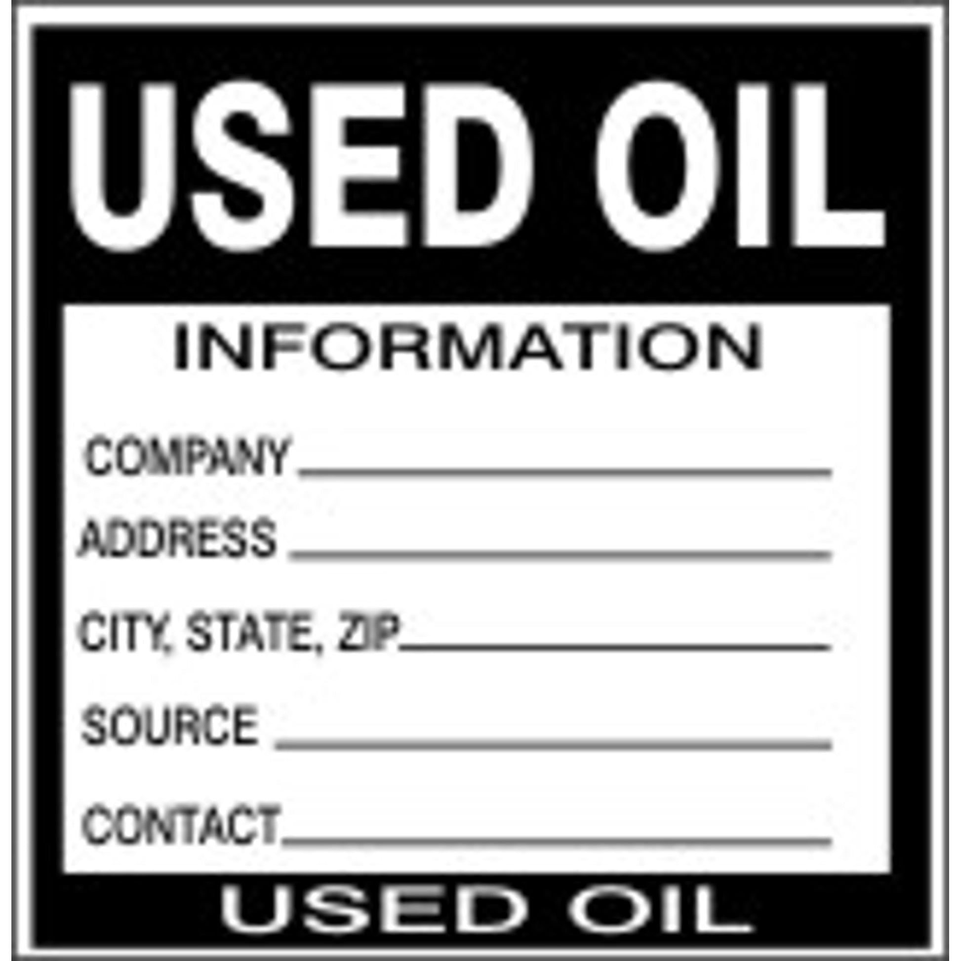 USED OIL  INFORMATION COMPANY ADDRESS CITY STATE ZIP SOURCE CONTACT - SHIPPING LABEL ROLL - USED OIL  INFORMATION COMPANY ADDRESS CITY STATE ZIP SOURCE CONTACT - SHIPPING LABEL ROLL, 6x6, Adhesive Vinyl