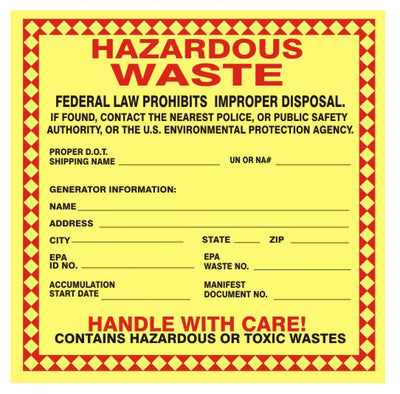 HAZARDOUS WASTE FEDERAL LAW PROHIBITS... HANDLE WITH CARE