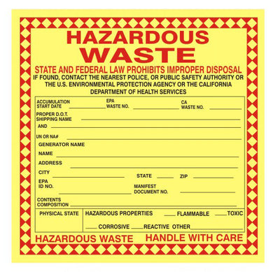HAZARDOUS WASTE STATE AND FEDERAL LAW PROHIBITS IMPROPER DISPOSAL CALIFORNIA - SHIPPING LABEL ROLL
