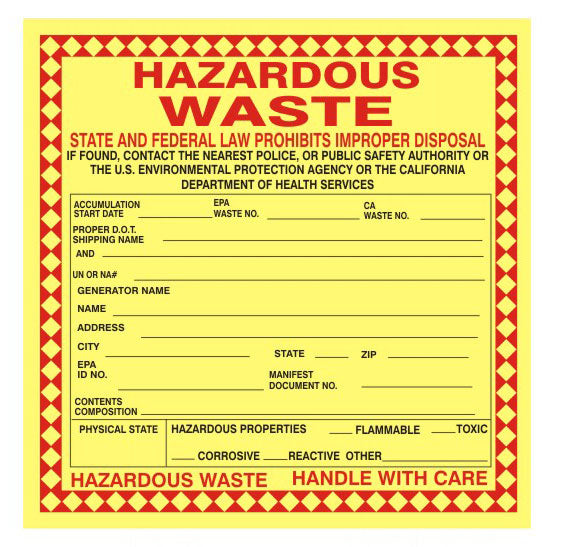HAZARDOUS WASTE STATE AND FEDERAL LAW PROHIBITS IMPROPER DISPOSAL CALIFORNIA - SHIPPING LABEL ROLL - HAZARDOUS WASTE STATE AND FEDERAL LAW PROHIBITS IMPROPER DISPOSAL CALIFORNIA - SHIPPING LABEL ROLL, 6X6, Adhesive Vinyl