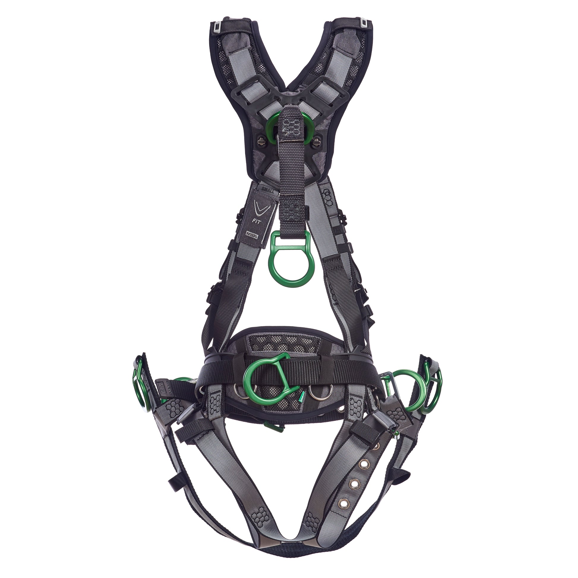 MSA V-FIT Derrick Harness w/Back, Front & Side D-Rings - Tongue Buckle Leg Straps - Shoulder Padding - Extra Large - 10195206