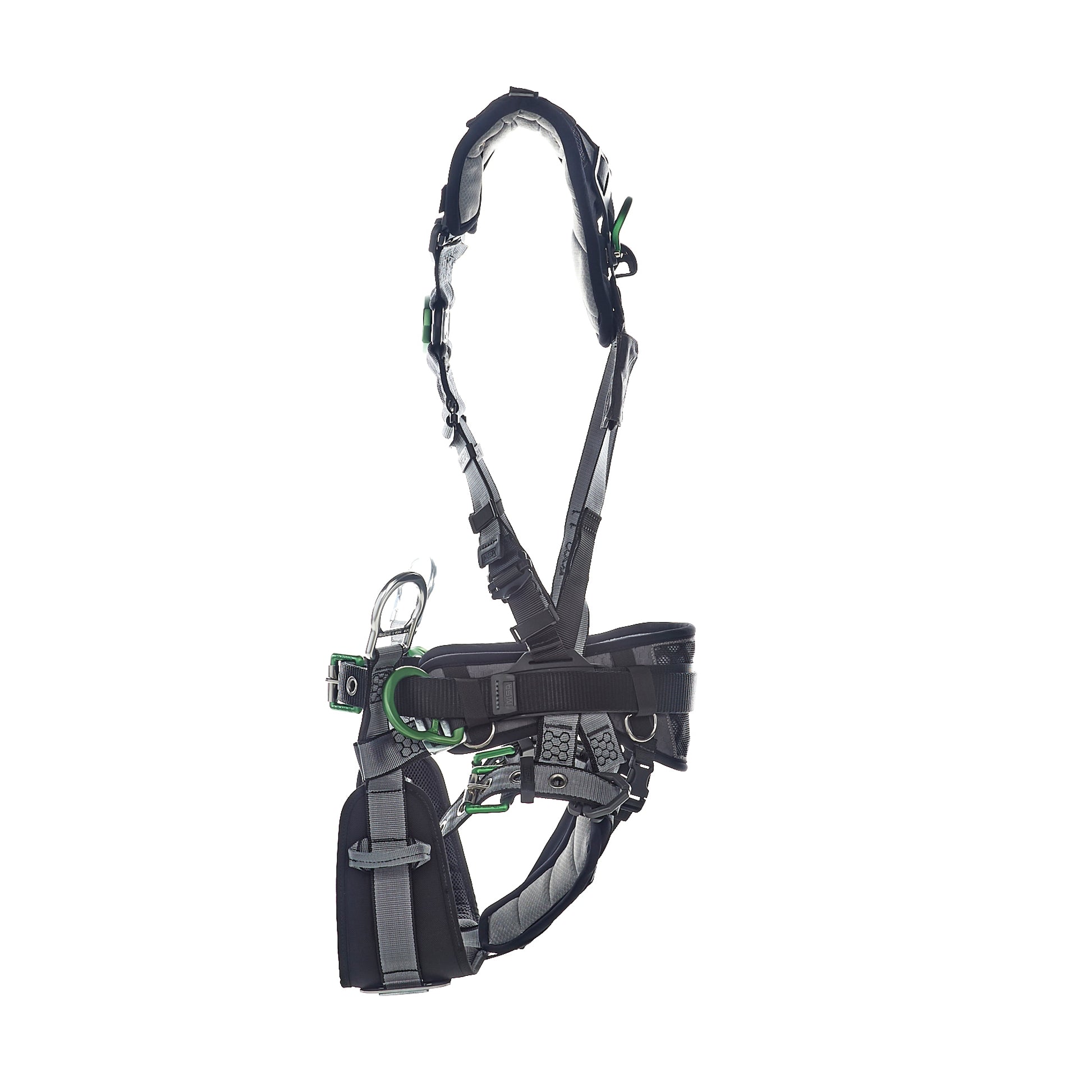 MSA V-FIT Tower Harness w/Back, Front & Side D-Rings - Tongue Buckle Leg and Belt Straps - Shoulder & Leg Padding - Extra Small - 10218041