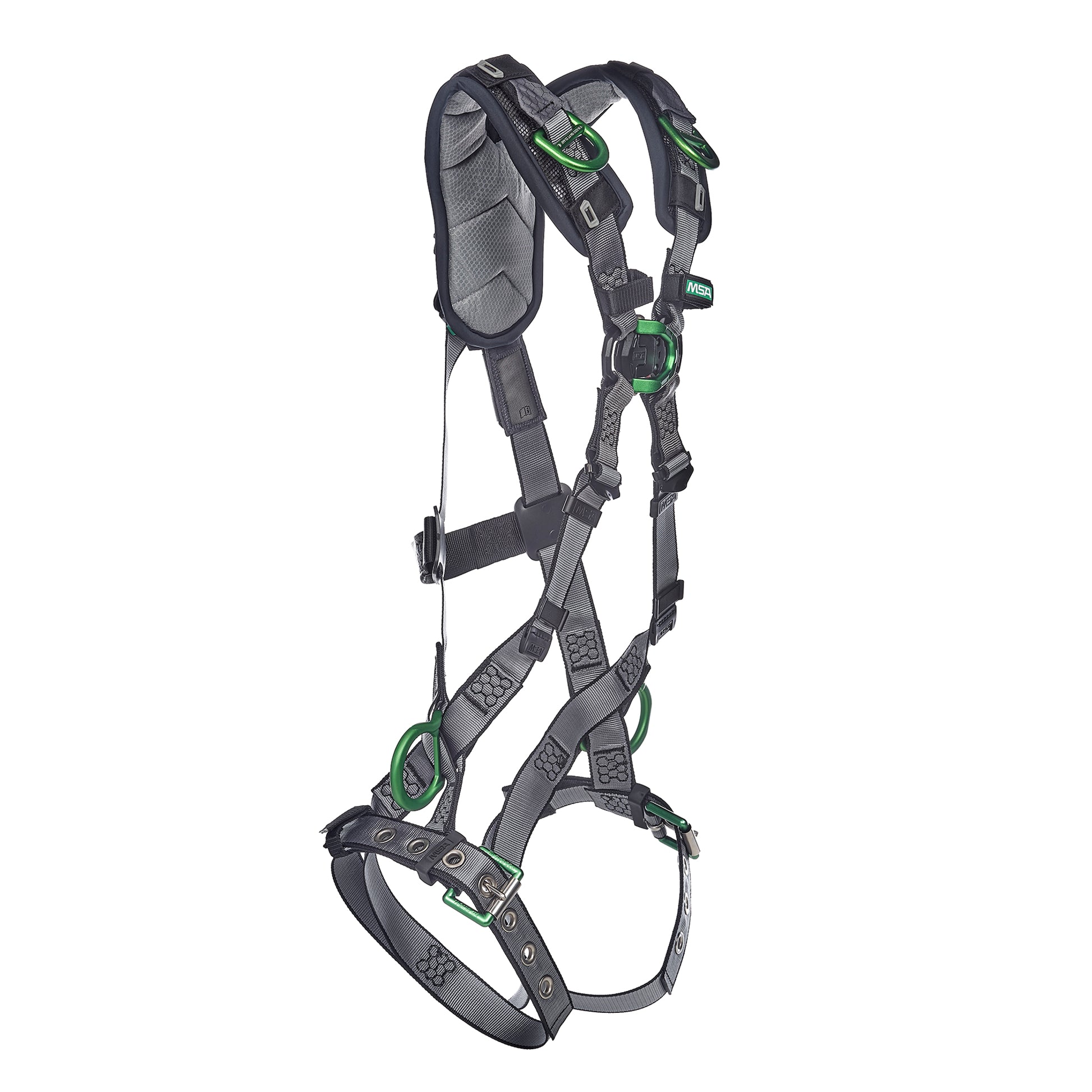 MSA V-FIT Harness w/Back, Front, Side & Shoulder D-Rings - Tongue Buckle Leg Straps - Shoulder Padding - Extra Large - 10194906