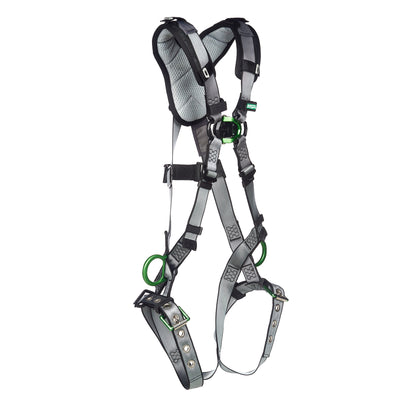 MSA V-FIT Harness w/Back, Front & Side D-Rings - Tongue Buckle Leg Straps - Shoulder Padding - Extra Small - 10194896