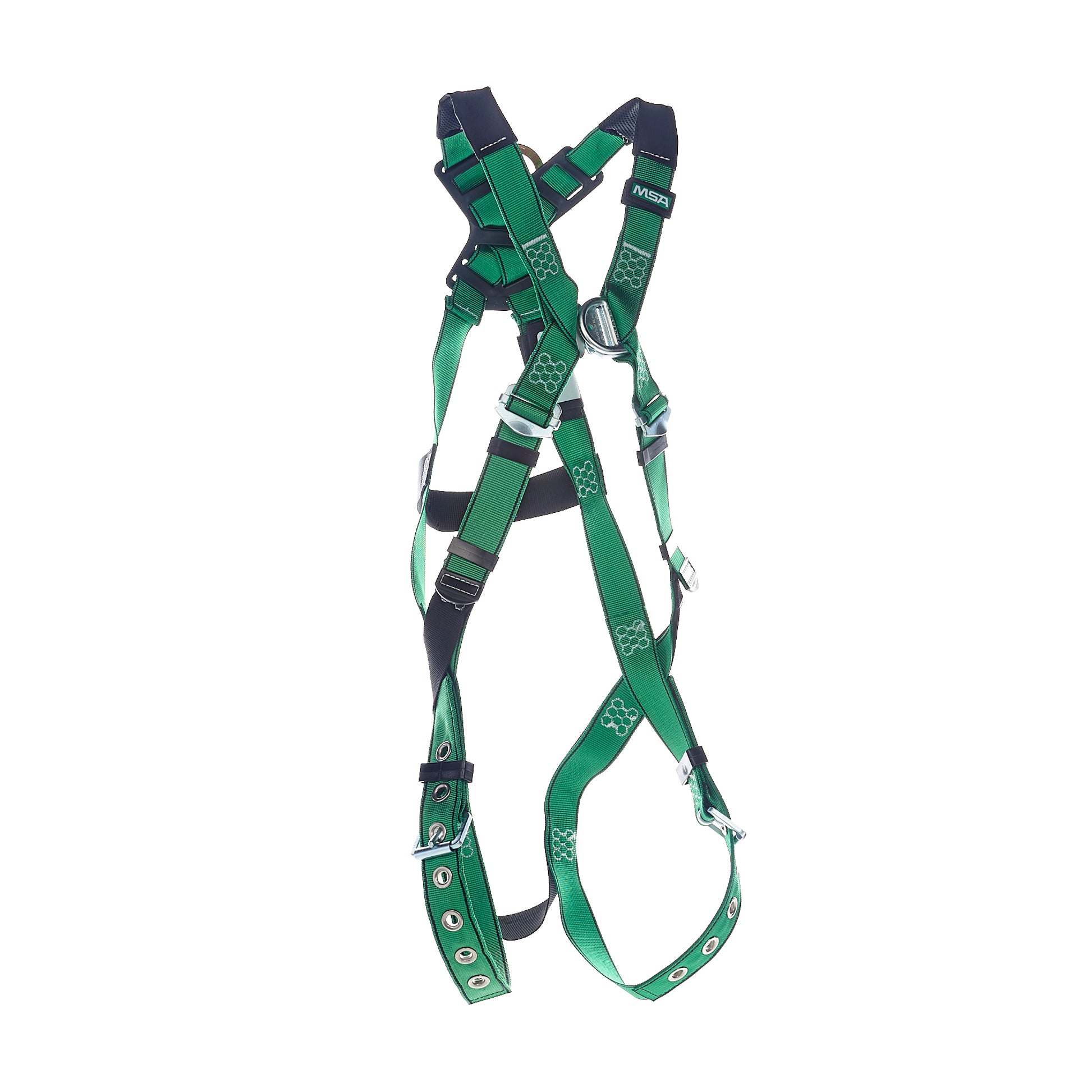 MSA V-FORM Harness w/Back & Front D-Rings - Tongue Buckle Leg Straps Quick Connect Chest Buckle - Super Extra Large - 10206068