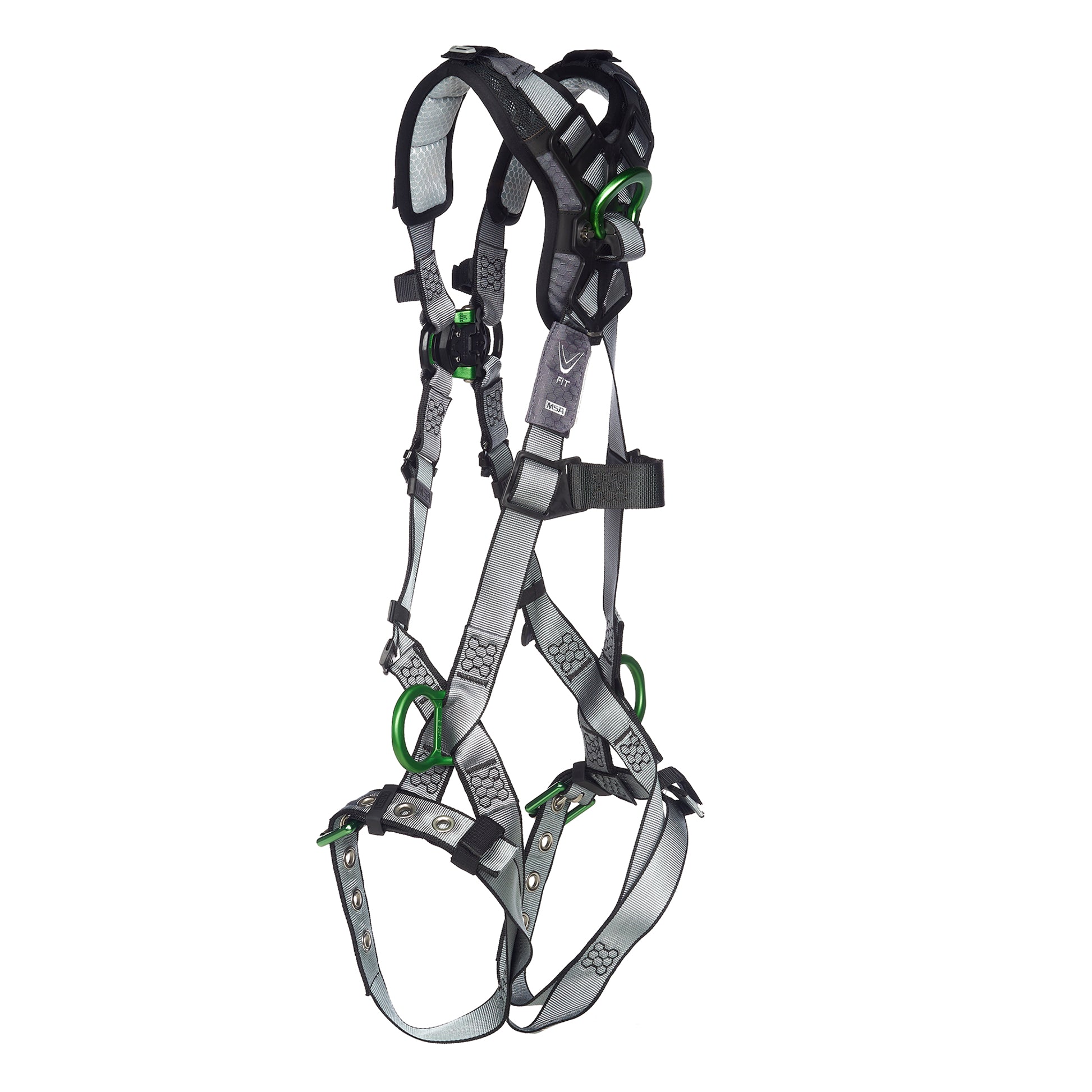 MSA V-FIT Harness w/Back, Front & Side D-Rings - Tongue Buckle Leg Straps - Shoulder Padding - Extra Small - 10194896