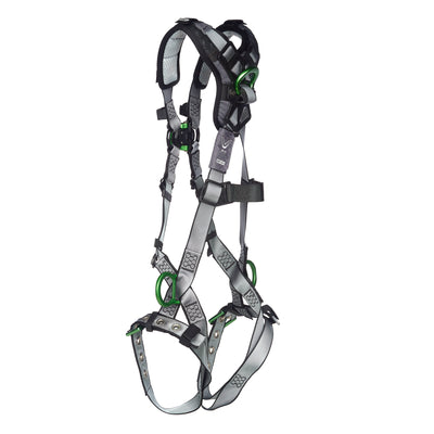 MSA V-FIT Harness w/Back, Front & Side D-Rings - Tongue Buckle Leg Straps - Shoulder Padding - Extra Small - 10194896