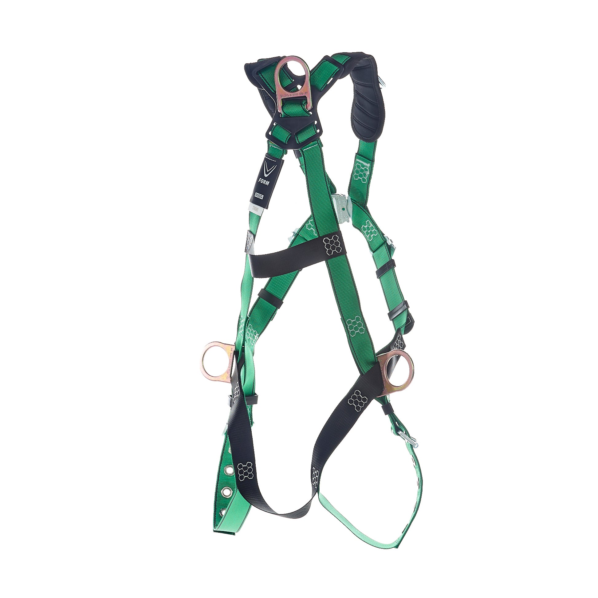 MSA V-FORM Harness w/Back, Front & Side D-Rings - Tongue Buckle Leg Straps Quick Connect Chest Buckle - Extra Small - 10206069