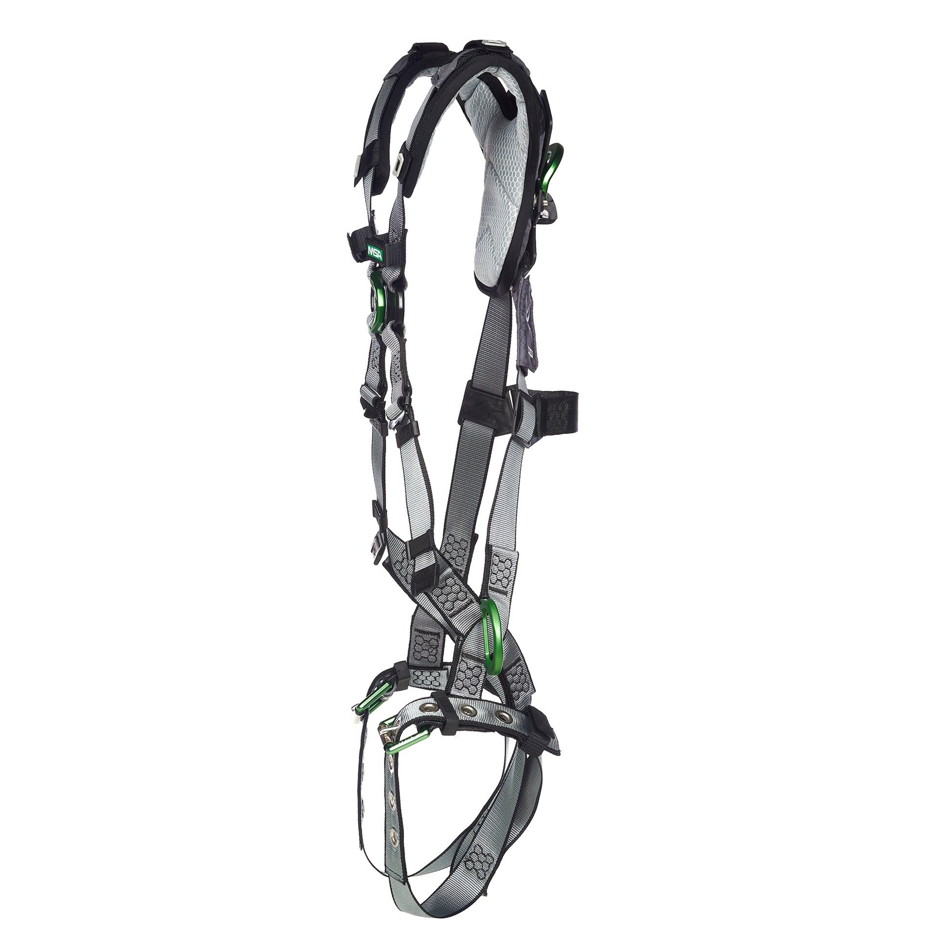 MSA V-FIT Harness w/Back, Front & Side D-Rings - Tongue Buckle Leg Straps - Shoulder Padding - Extra Small - 10194896