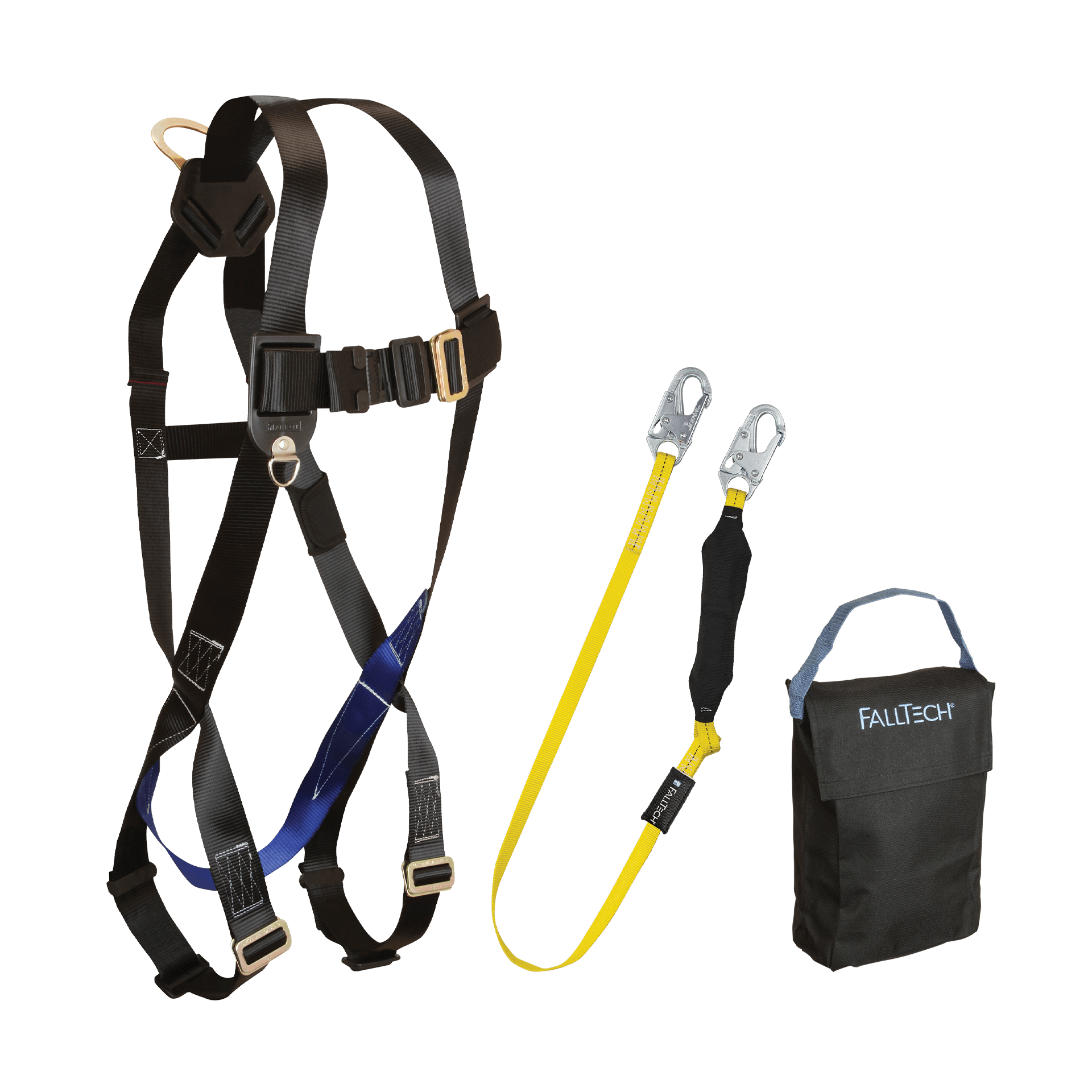 FallTech Harness and Lanyard 3-pc Kit Including Small Storage Bag (7007 8256LT 5005P) - KIT076LT5P
