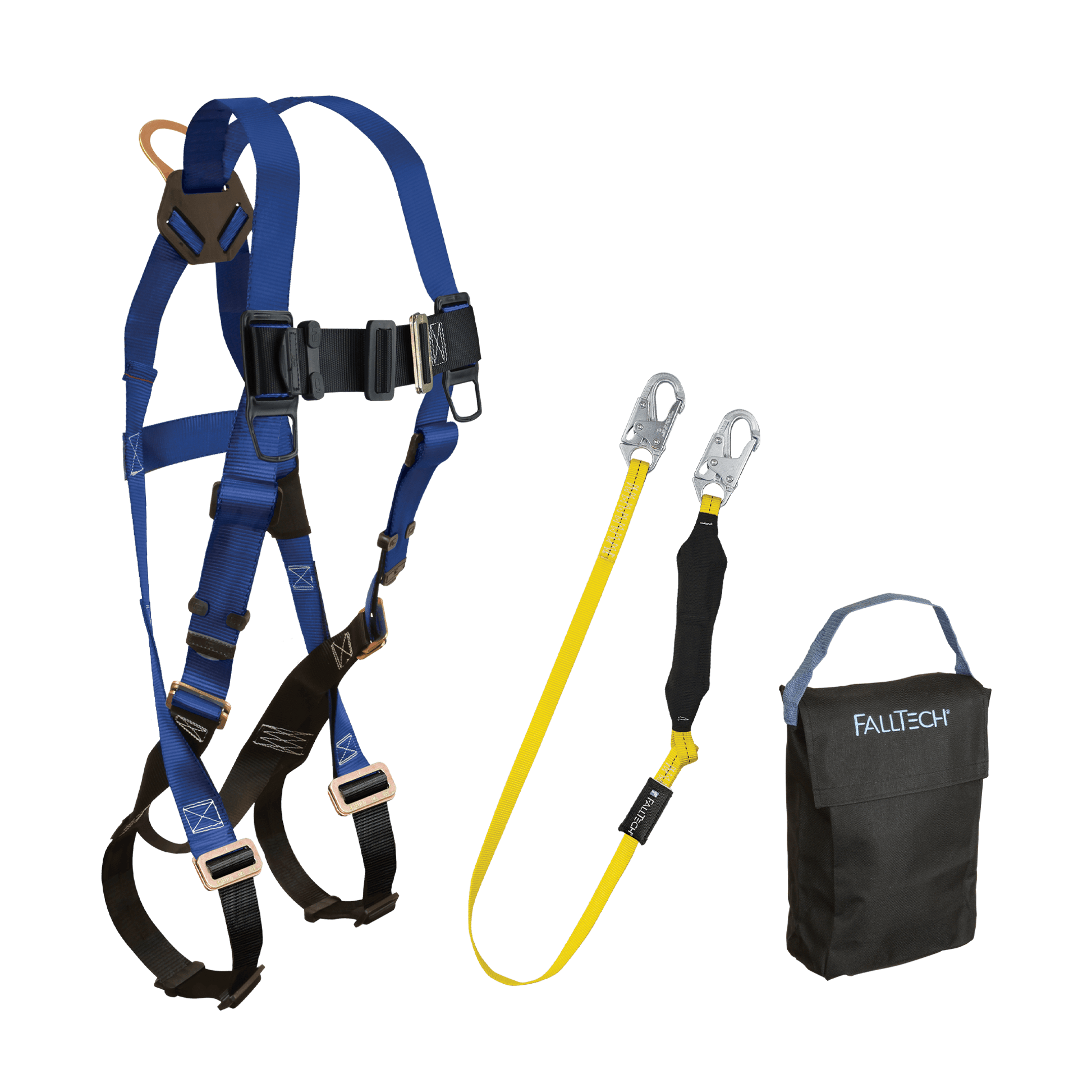 FallTech Harness and Lanyard 3-pc Kit Including Small Storage Bag (7015 8256LT 5005P) - KIT156LT5P