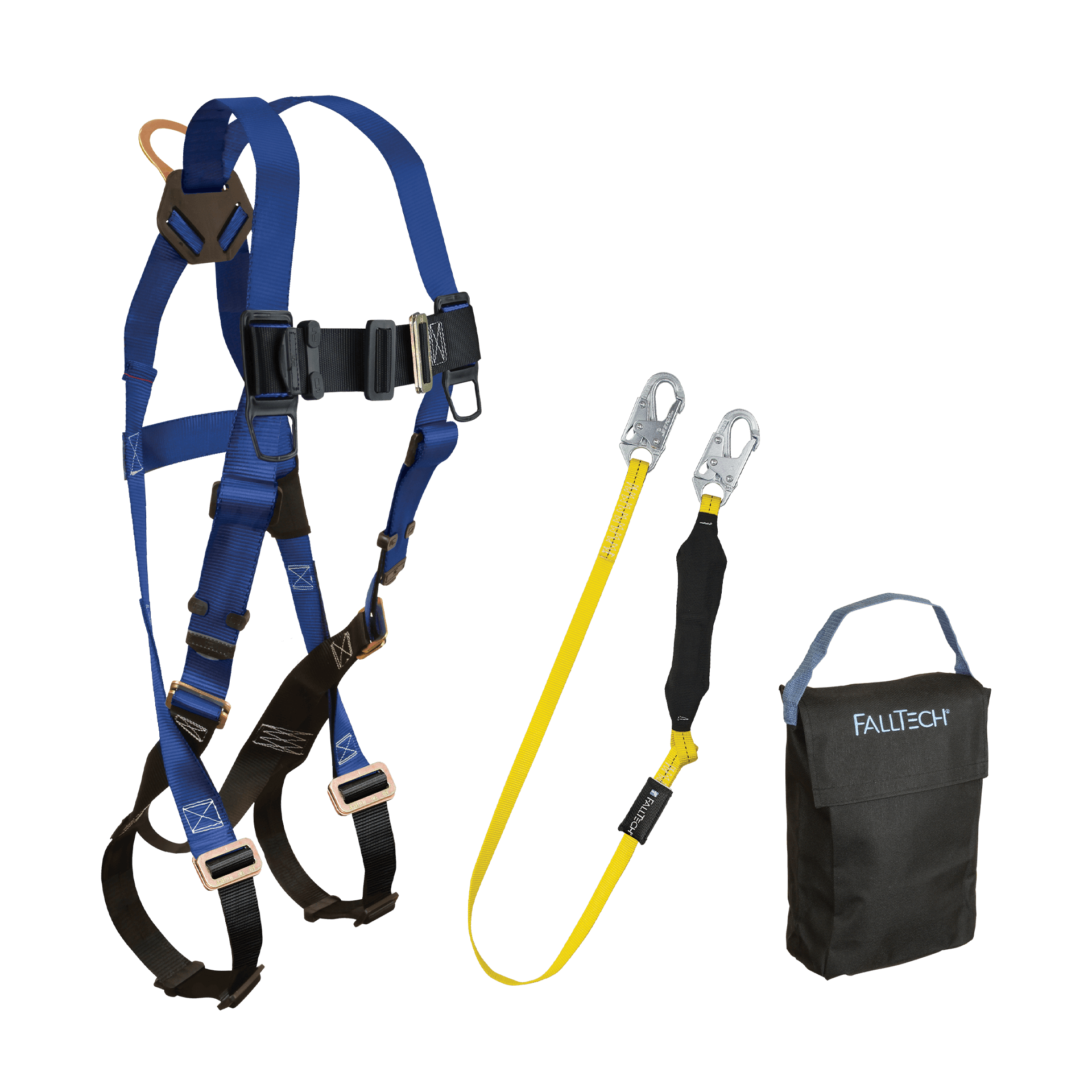 FallTech Harness and Lanyard 3-pc Kit Including Small Storage Bag (7015 8256LT 5005P) - KIT156LT5P