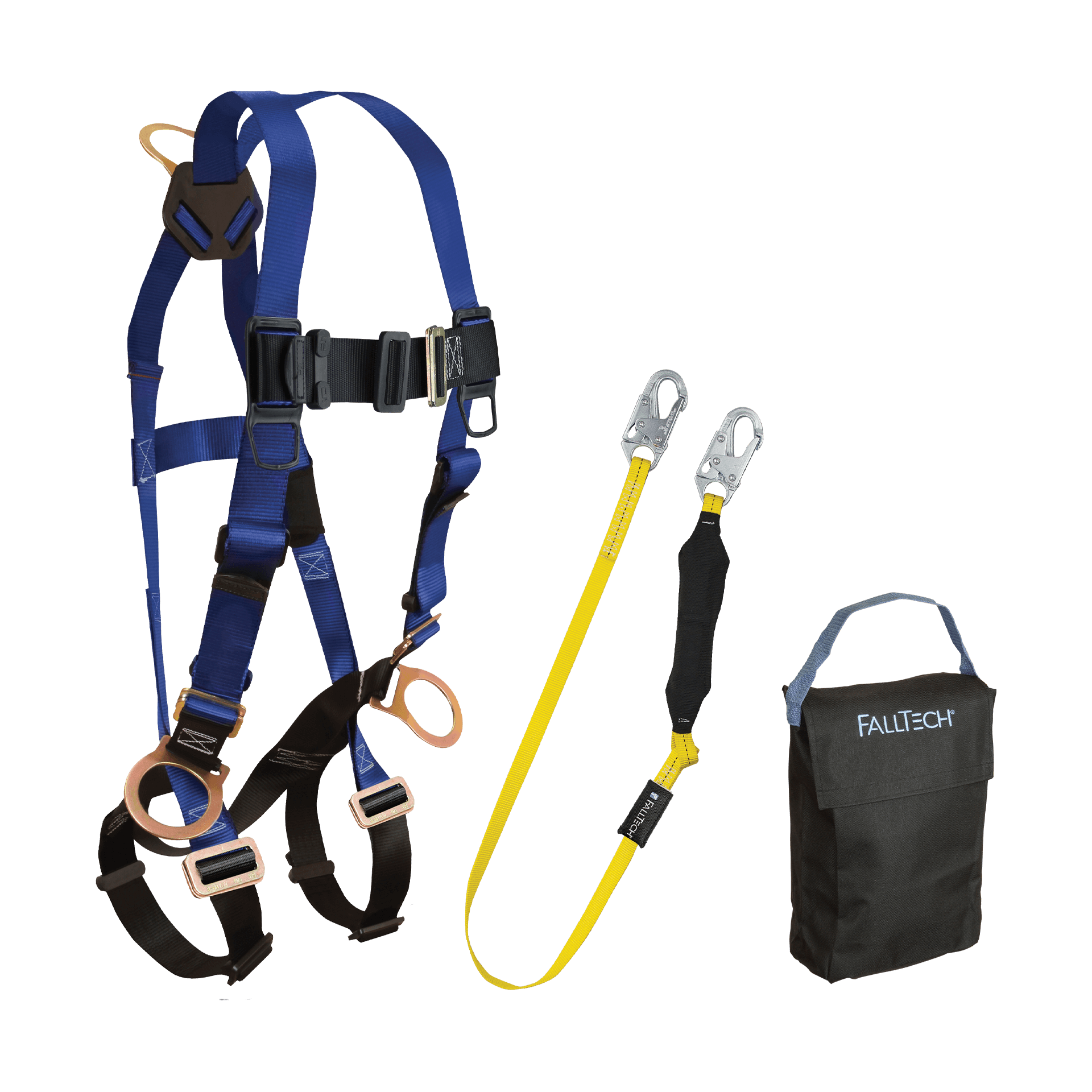 FallTech Harness and Lanyard 3-pc Kit Including Small Storage Bag (7017 8256LT 5005P) - KIT176LT5P