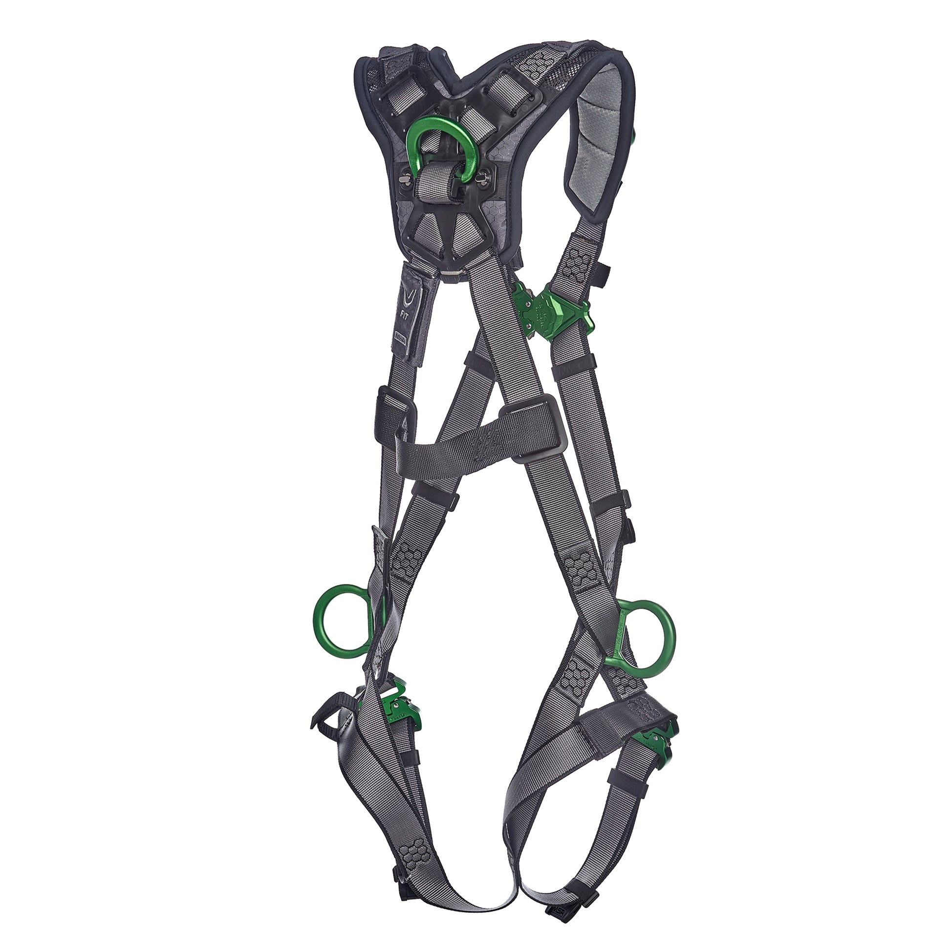 MSA V-FIT Harness w/Back, Side and Shoulder D-Rings - Quick-Connect Leg Straps - Shoulder Padding - Extra Large - 10194886