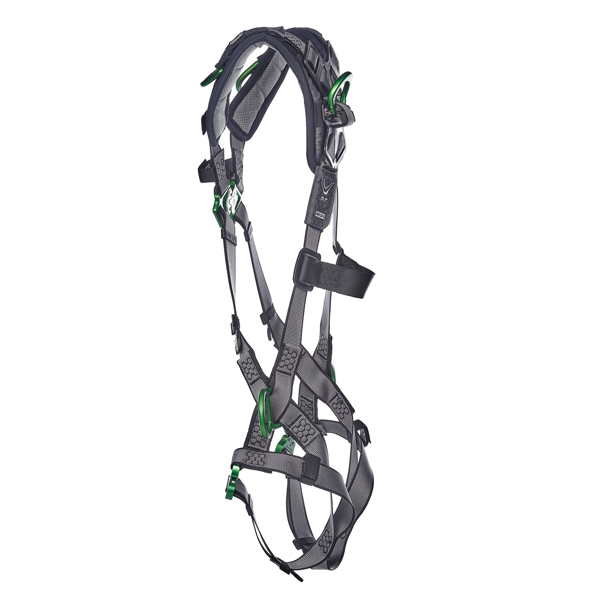 MSA V-FIT Harness w/Back, Side and Shoulder D-Rings - Quick-Connect Leg Straps - Shoulder Padding - Extra Large - 10194886