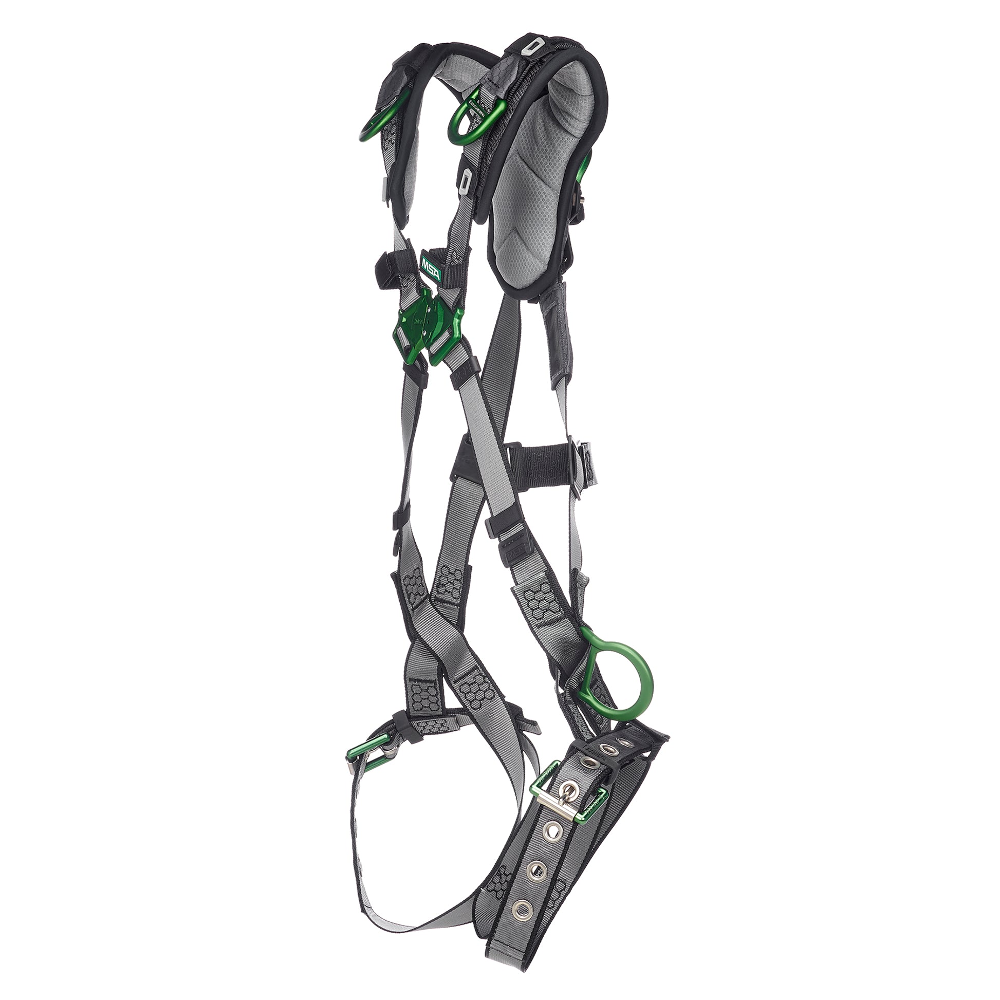 MSA V-FIT Harness w/Back, Side and Shoulder D-Rings - Tongue Buckle Leg Straps - Shoulder Padding - Extra Large - 10194942
