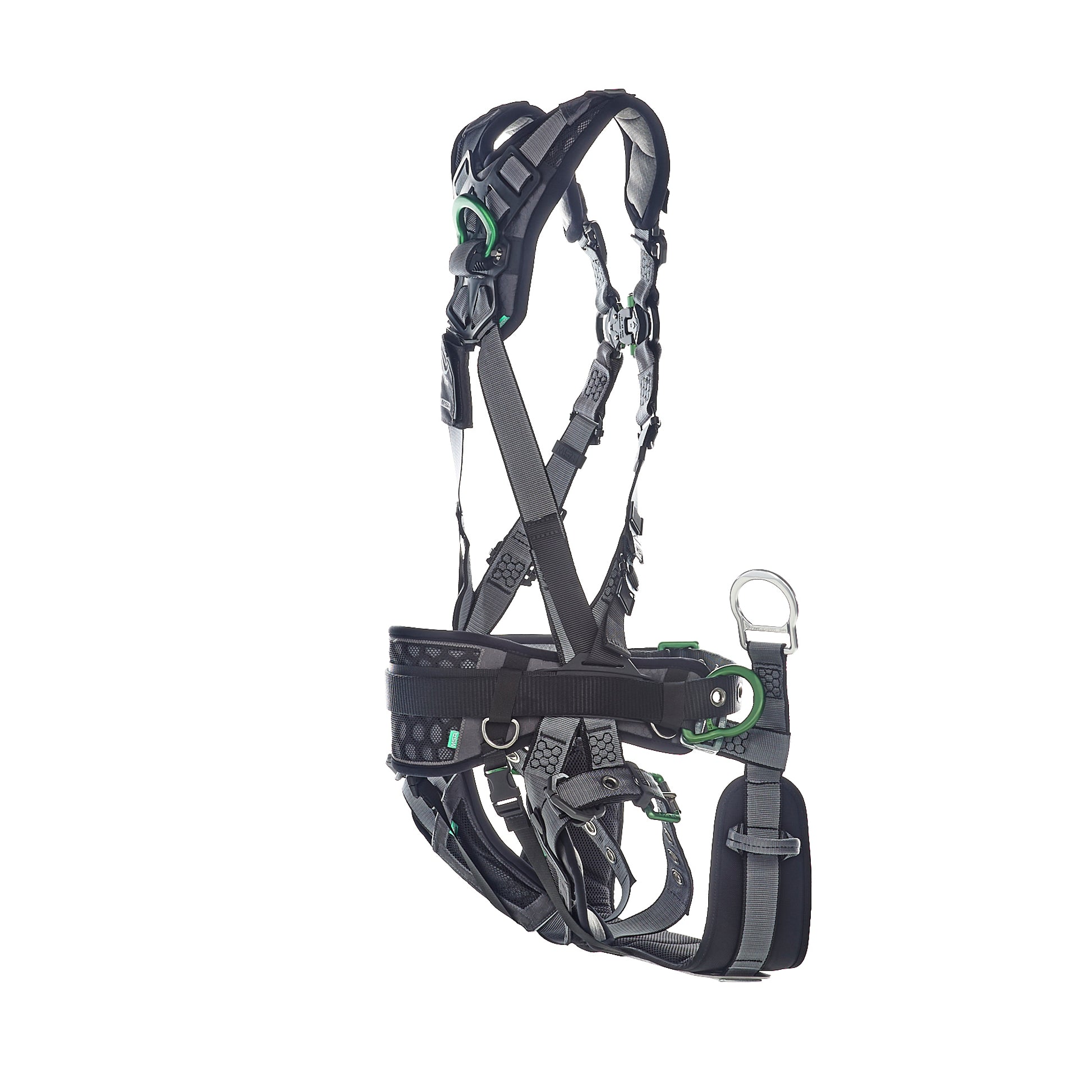 MSA V-FIT Tower Harness w/Back, Front & Side D-Rings - Tongue Buckle Leg and Belt Straps - Shoulder & Leg Padding - Extra Small - 10218041