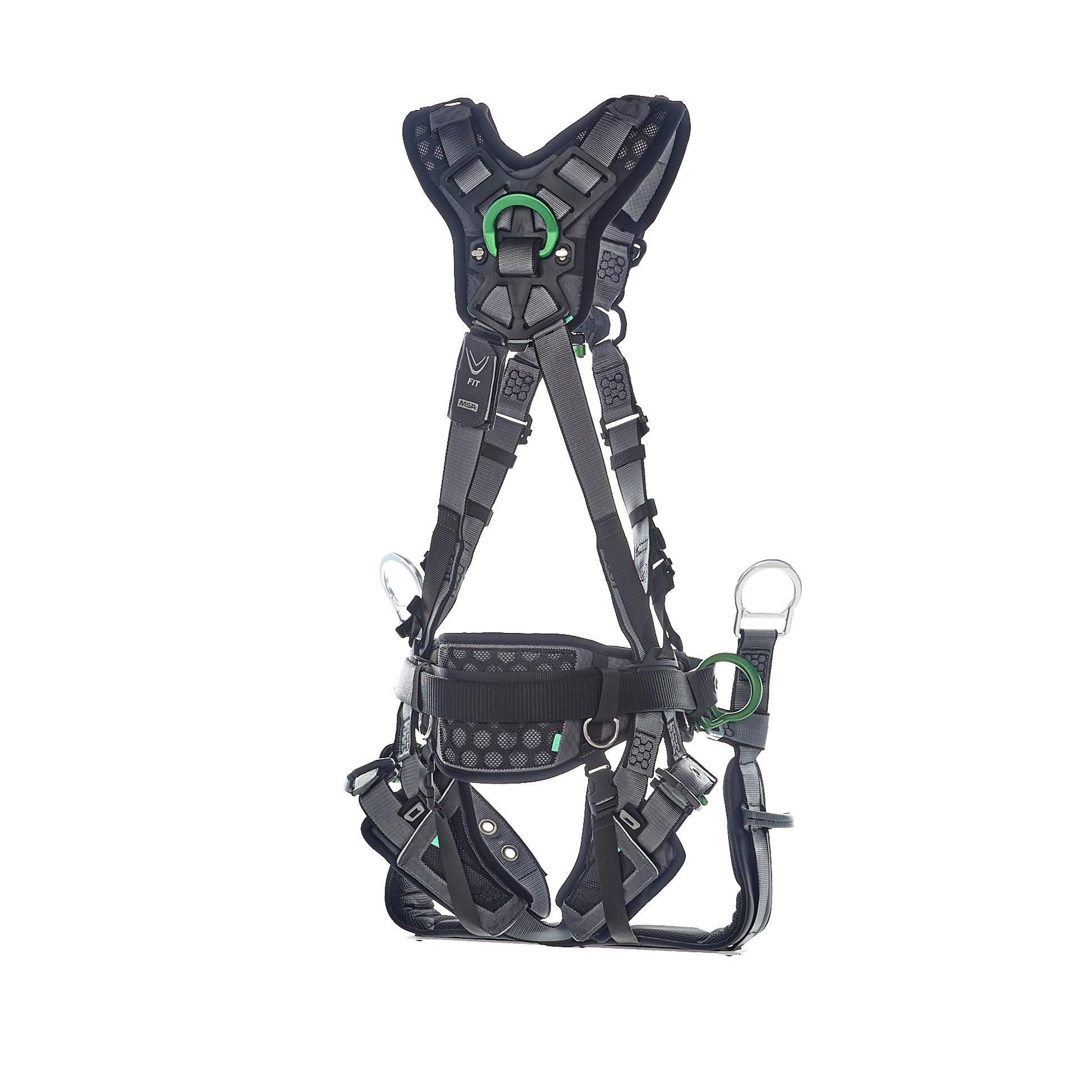 MSA V-FIT Tower Harness w/Back, Front & Side D-Rings - Tongue Buckle Leg and Belt Straps - Shoulder & Leg Padding - Standard - 10218042