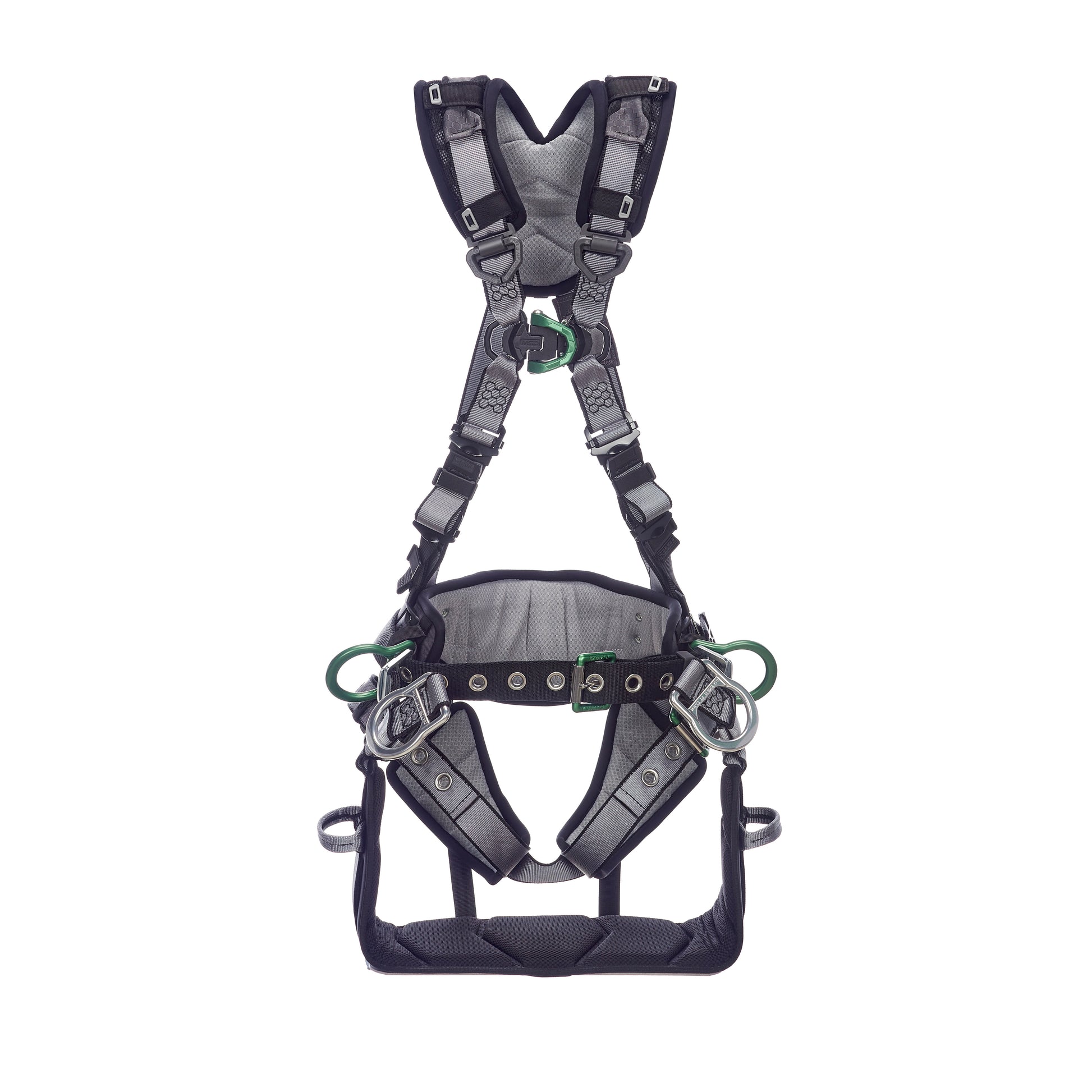 MSA V-FIT Tower Harness w/Back, Front & Side D-Rings - Tongue Buckle Leg and Belt Straps - Shoulder & Leg Padding - Extra Small - 10218041