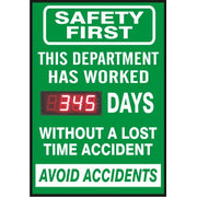SAFETY FIRST THIS DEPARTMENT HAS WORKED DIGITAL DAYS  WITHOUT A LOST TIME ACCIDENT - DIGITAL SCOREBOARD - SAFETY FIRST THIS DEPARTMENT HAS WORKED DIGITAL DAYS  WITHOUT A LOST TIME ACCIDENT - DIGITAL SCOREBOARD, 28X20, Sintra