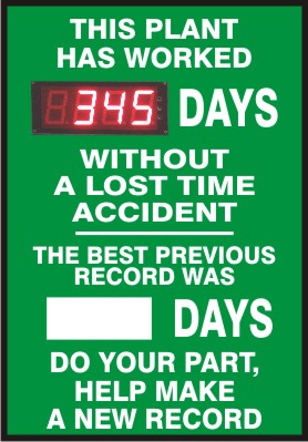 THIS PLANT HAS WORKED DAYS WITHOUT A LOST TIME ACCIDENT THE BEST PREVIOUS RECORD WAS - DIGITAL / DRY ERASE SCOREBOARD