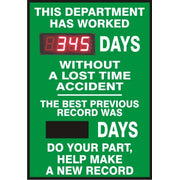 THIS DEPARTMENT HAS WORKED WITHOUT A LOST TIME ACCIDENT.  BEST PREVIOUS RECORD WAS - DIGITAL / MAGNETIC SCOREBOARD - THIS DEPARTMENT HAS WORKED WITHOUT A LOST TIME ACCIDENT.  BEST PREVIOUS RECORD WAS - DIGITAL / MAGNETIC SCOREBOARD, 28X20, Sintra